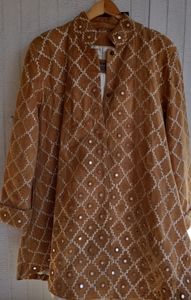 Sueded A Line Coat with circle mirrors.